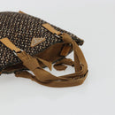 PRADA Hand Bag Leather Tweed Brown Silver Auth YKZ956A-7
