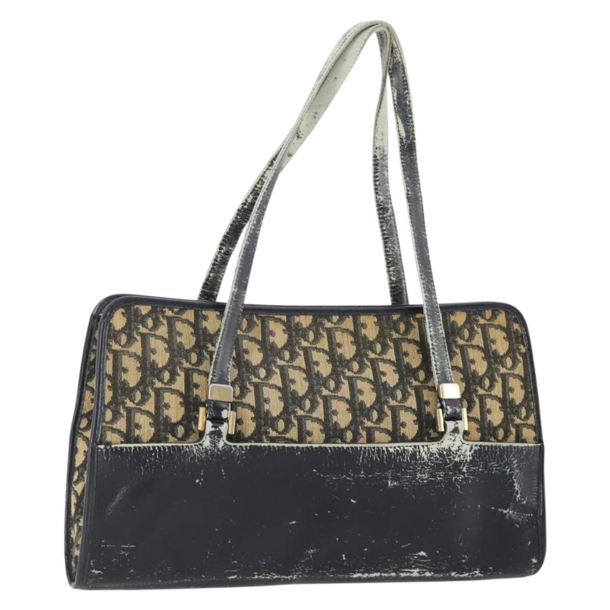 Christian Dior Trotter Canvas Hand Bag Navy Gold Auth YKZ959