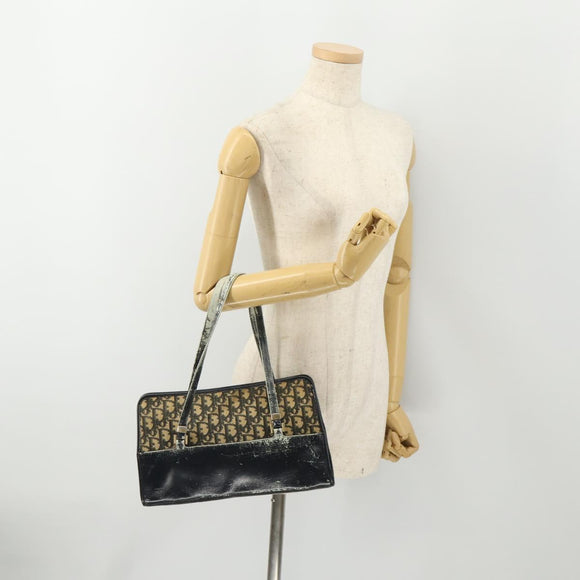 Christian Dior Trotter Canvas Hand Bag Navy Gold Auth YKZ959