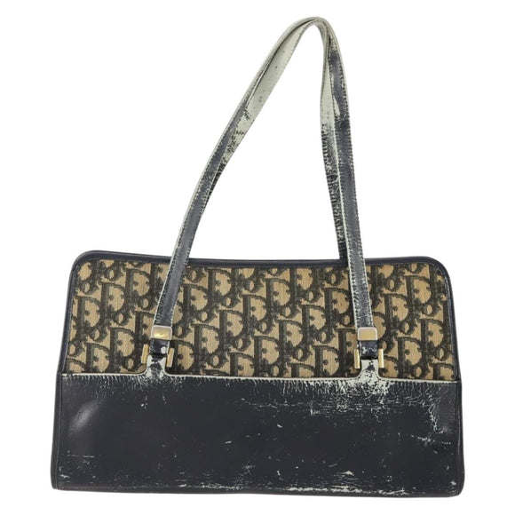 Christian Dior Trotter Canvas Hand Bag Navy Gold Auth YKZ959