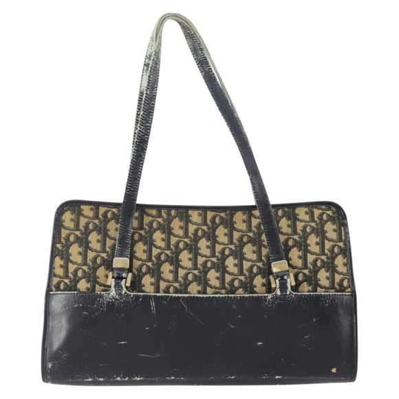 Christian Dior Trotter Canvas Hand Bag Navy Gold Auth YKZ959