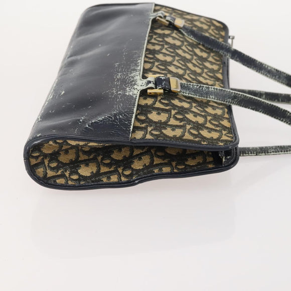 Christian Dior Trotter Canvas Hand Bag Navy Gold Auth YKZ959