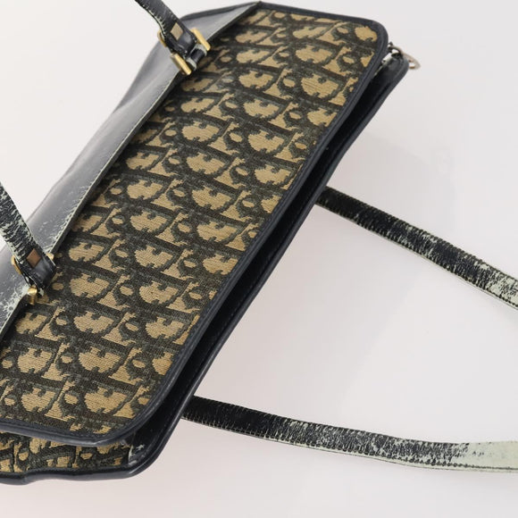 Christian Dior Trotter Canvas Hand Bag Navy Gold Auth YKZ959