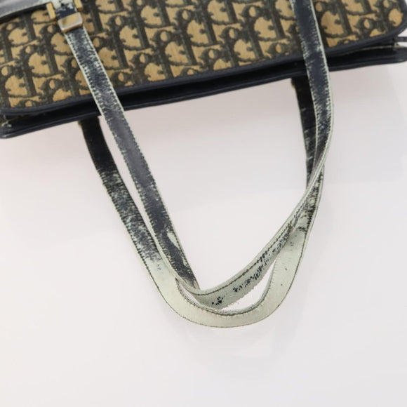 Christian Dior Trotter Canvas Hand Bag Navy Gold Auth YKZ959