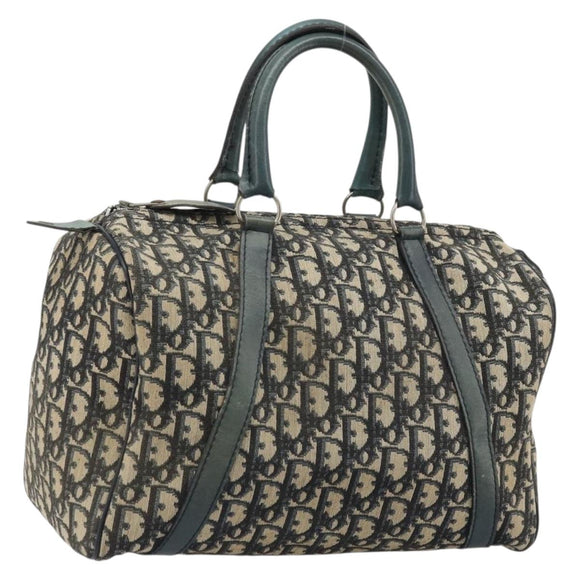 Christian Dior Trotter Canvas Boston Bag Navy Silver Auth YKZ960