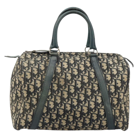 Christian Dior Trotter Canvas Boston Bag Navy Silver Auth YKZ960