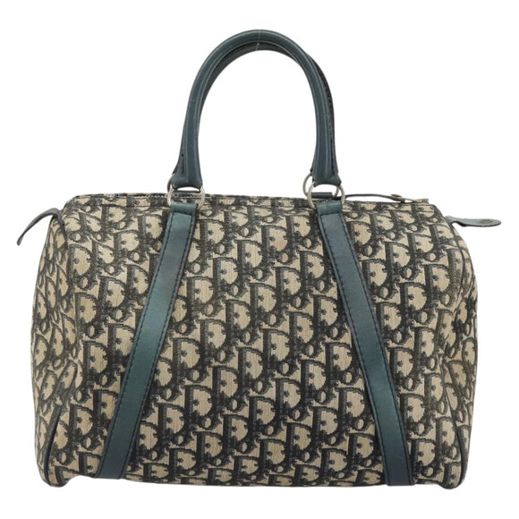 Christian Dior Trotter Canvas Boston Bag Navy Silver Auth YKZ960