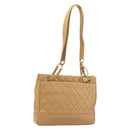 CHANEL Matelasse Chain Shoulder Bag Caviar Skin Beige Gold CC Auth YKZ963-1