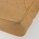 CHANEL Matelasse Chain Shoulder Bag Caviar Skin Beige Gold CC Auth YKZ963-9