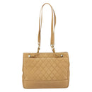 CHANEL Matelasse Chain Shoulder Bag Caviar Skin Beige Gold CC Auth YKZ963-2