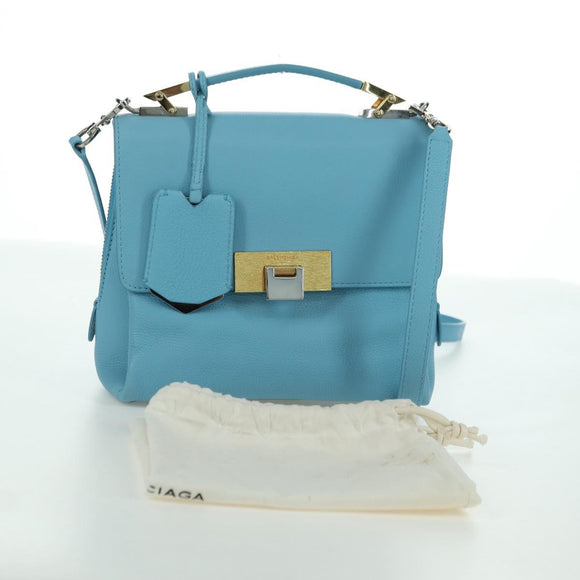 BALENCIAGA Hand Bag Leather 2way Light Blue Gold 391571 Auth YKZ985M