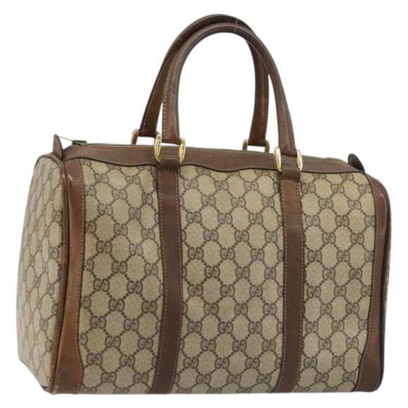 GUCCI GG Supreme Hand Bag PVC Beige Gold Auth YKZ987