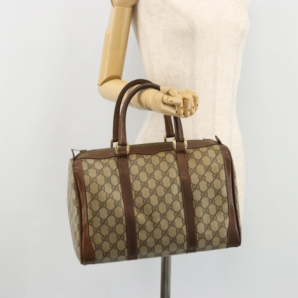 GUCCI GG Supreme Hand Bag PVC Beige Gold Auth YKZ987
