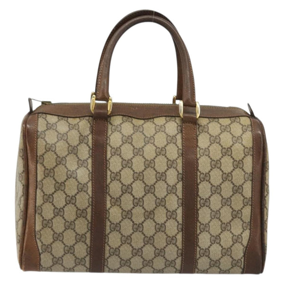 GUCCI GG Supreme Hand Bag PVC Beige Gold Auth YKZ987