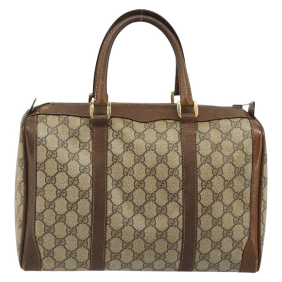 GUCCI GG Supreme Hand Bag PVC Beige Gold Auth YKZ987