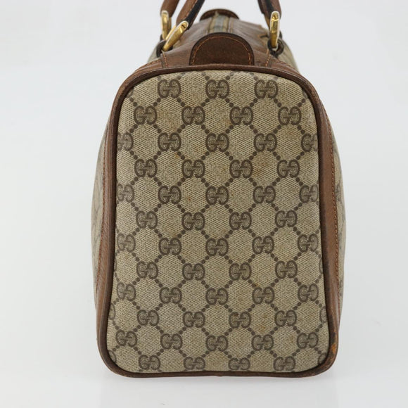 GUCCI GG Supreme Hand Bag PVC Beige Gold Auth YKZ987