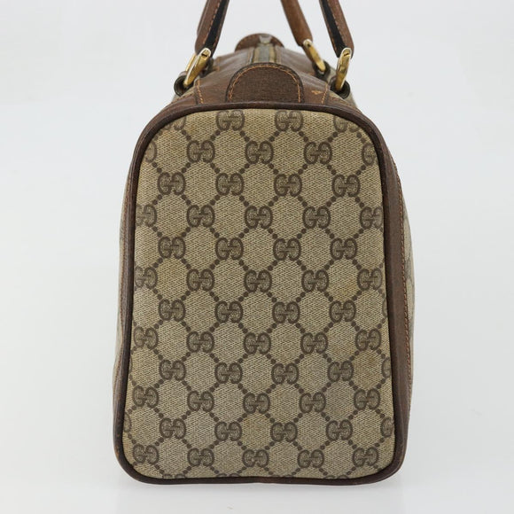 GUCCI GG Supreme Hand Bag PVC Beige Gold Auth YKZ987