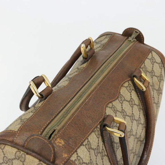 GUCCI GG Supreme Hand Bag PVC Beige Gold Auth YKZ987