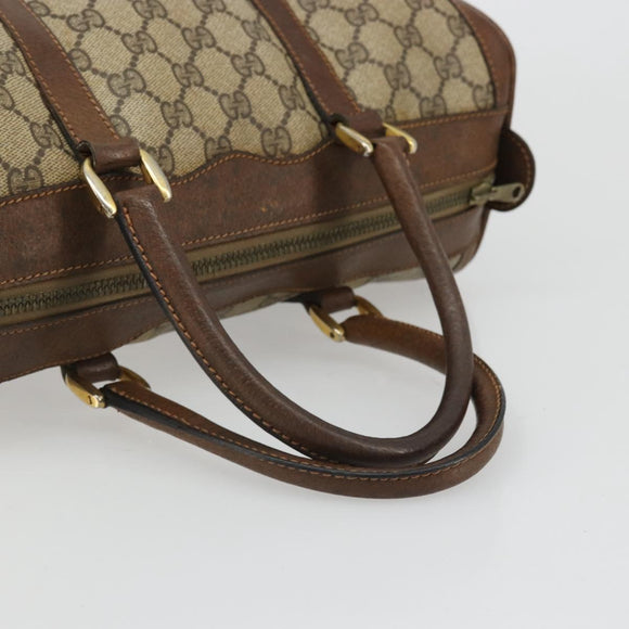 GUCCI GG Supreme Hand Bag PVC Beige Gold Auth YKZ987