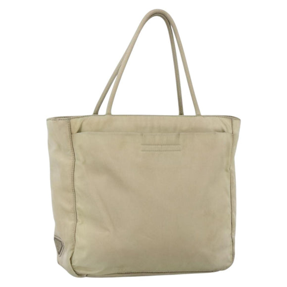 PRADA Hand Bag Nylon Beige Silver Auth YKZ988
