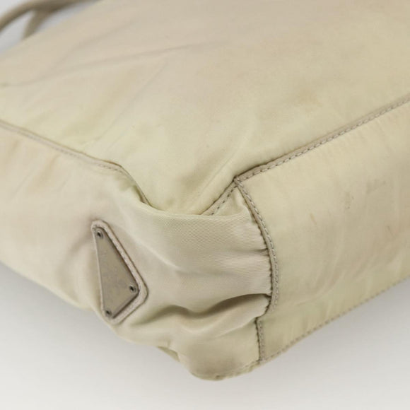 PRADA Hand Bag Nylon Beige Silver Auth YKZ988