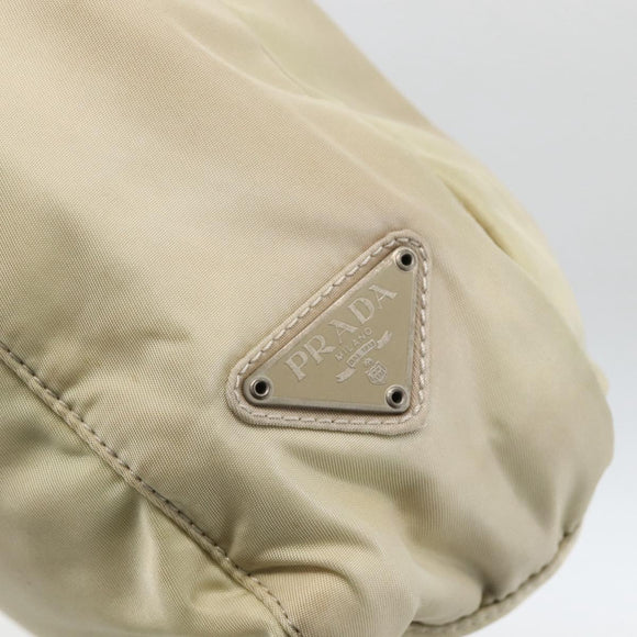 PRADA Hand Bag Nylon Beige Silver Auth YKZ988