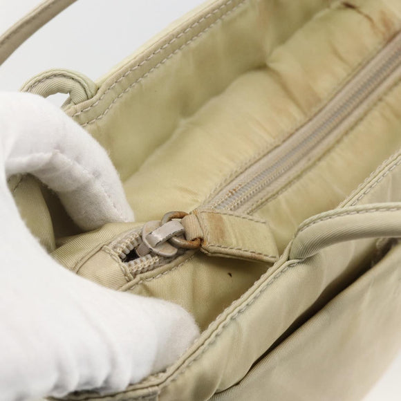 PRADA Hand Bag Nylon Beige Silver Auth YKZ988