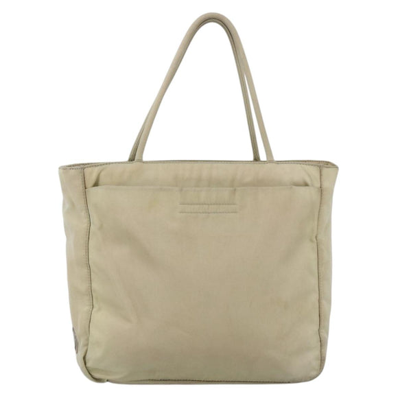 PRADA Hand Bag Nylon Beige Silver Auth YKZ988