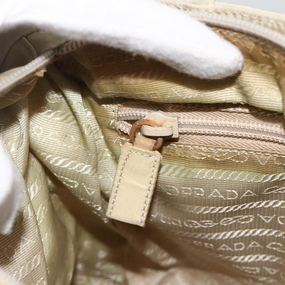 PRADA Hand Bag Nylon Beige Silver Auth YKZ988