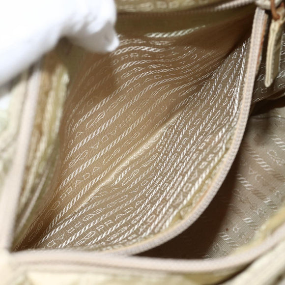 PRADA Hand Bag Nylon Beige Silver Auth YKZ988