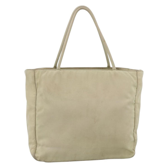 PRADA Hand Bag Nylon Beige Silver Auth YKZ988