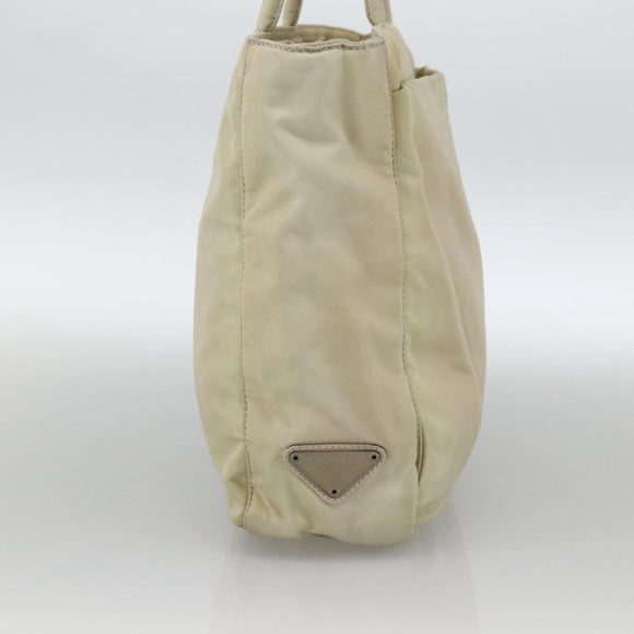PRADA Hand Bag Nylon Beige Silver Auth YKZ988