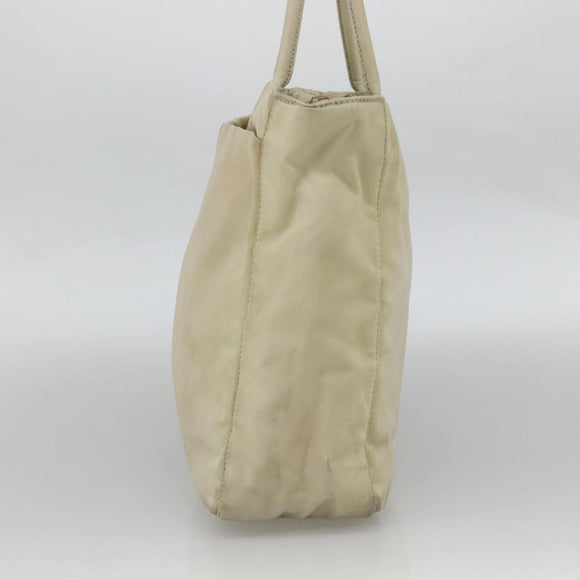 PRADA Hand Bag Nylon Beige Silver Auth YKZ988