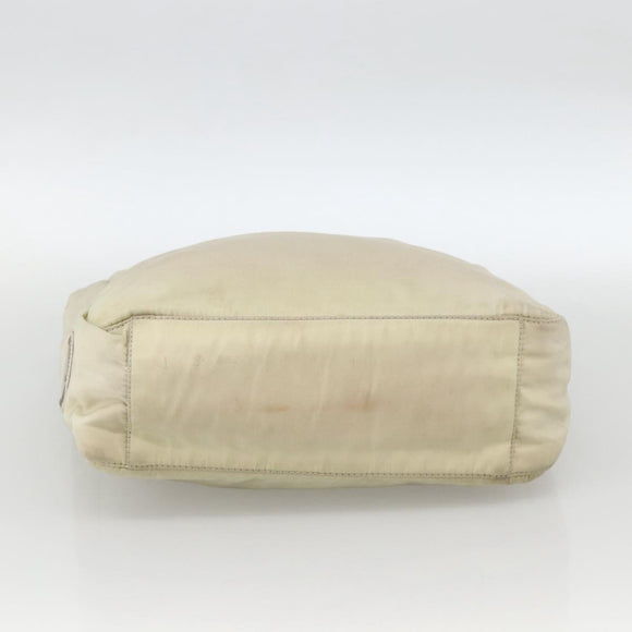 PRADA Hand Bag Nylon Beige Silver Auth YKZ988