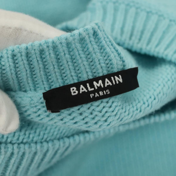 BALMAIN Long Sleeve Knitted Fabrics Wool Light Blue Auth ym021M