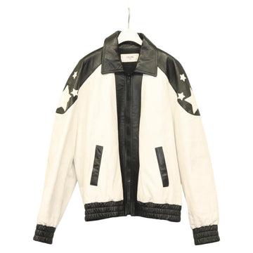 CELINE Leather jacket Jacket Lamb Skin White Black Auth ym037SAM