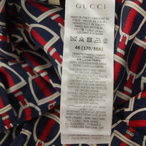 GUCCI Long Sleeved Shirt Silk 46 Red Navy Auth ym054M