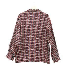 GUCCI Long Sleeved Shirt Silk 46 Red Navy Auth ym054M - 0