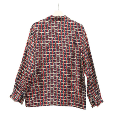 GUCCI Long Sleeved Shirt Silk 46 Red Navy Auth ym054M - 0