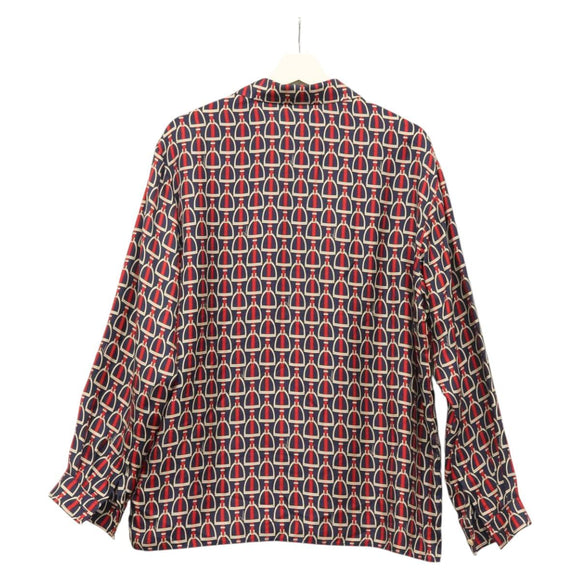 GUCCI Long Sleeved Shirt Silk 46 Red Navy Auth ym054M