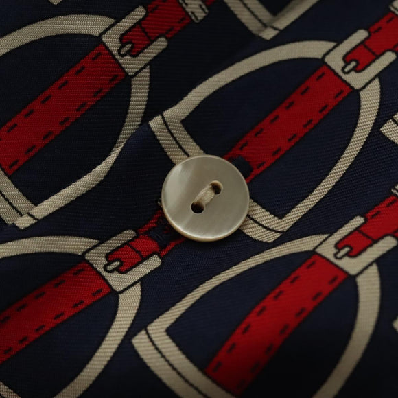 GUCCI Long Sleeved Shirt Silk 46 Red Navy Auth ym054M