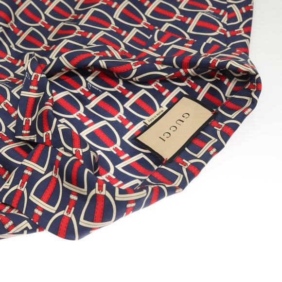 GUCCI Long Sleeved Shirt Silk 46 Red Navy Auth ym054M