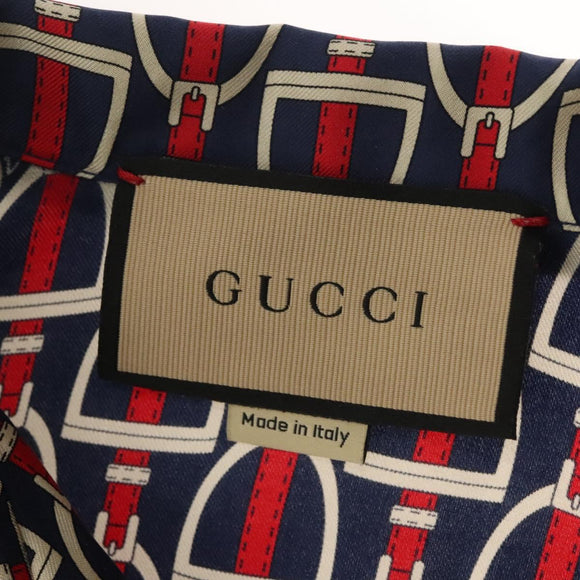 GUCCI Long Sleeved Shirt Silk 46 Red Navy Auth ym054M