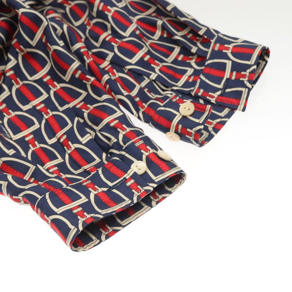 GUCCI Long Sleeved Shirt Silk 46 Red Navy Auth ym054M