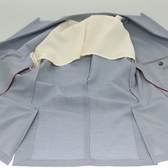 eleventy Double Breasted Jacket And Slacks Set Wool Light Blue Auth ym058M