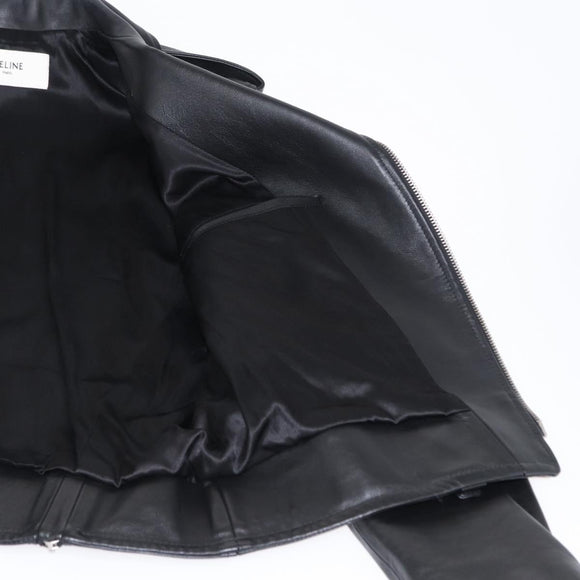 CELINE Riders Jacket Leather 50 Black Auth ym067M