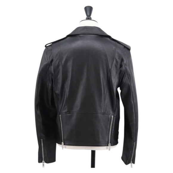CELINE Riders Jacket Leather 50 Black Auth ym067M