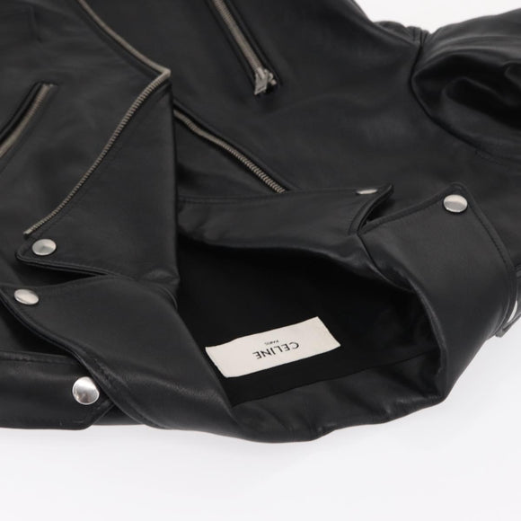 CELINE Riders Jacket Leather 50 Black Auth ym067M