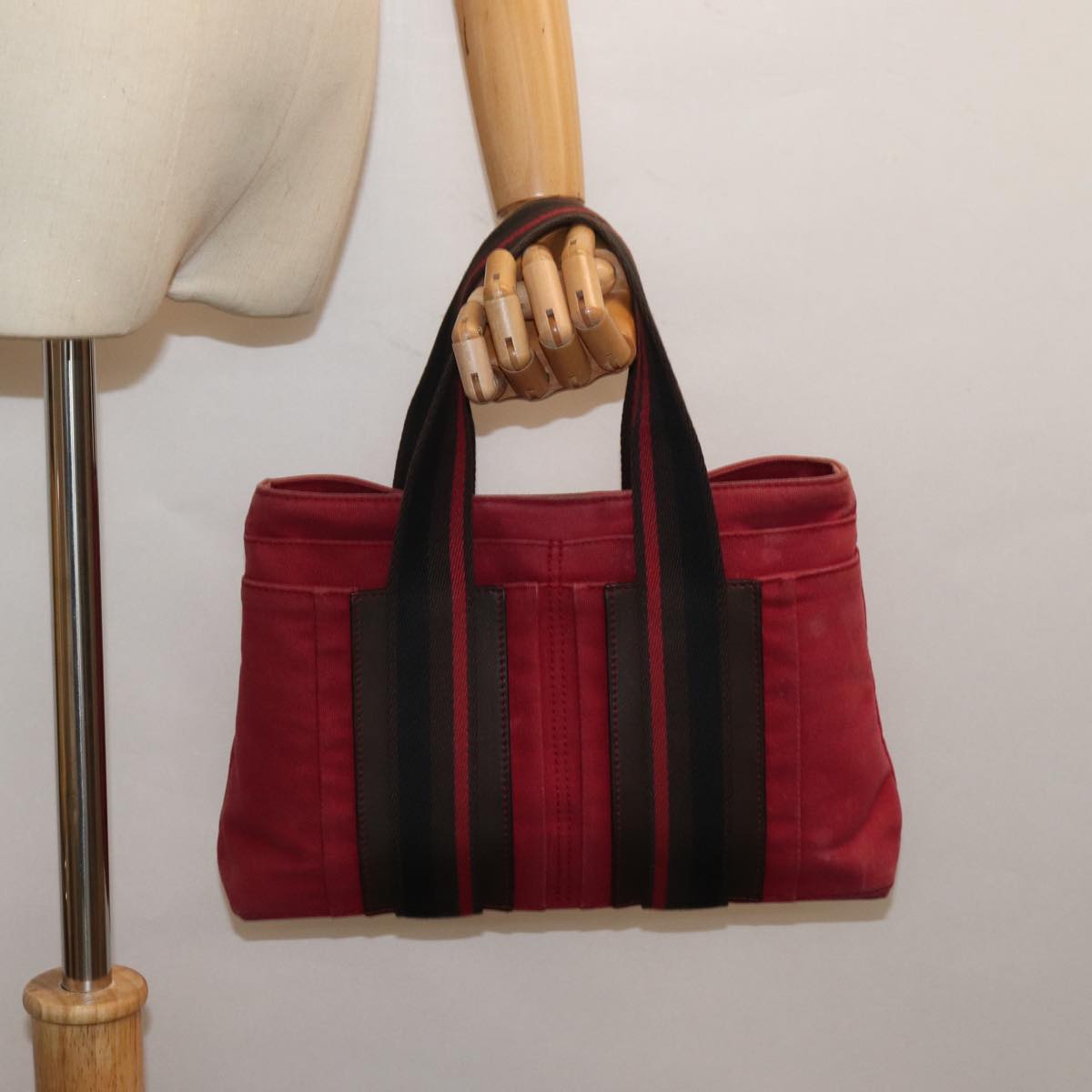 HERMES Toroca Horizontal PM Hand Bag Canvas Red Auth yt1000