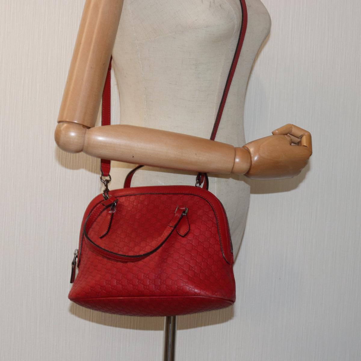 GUCCI Micro GG Canvas Guccissima Bag Leather Outlet 2way Red 341504 Auth yt1004